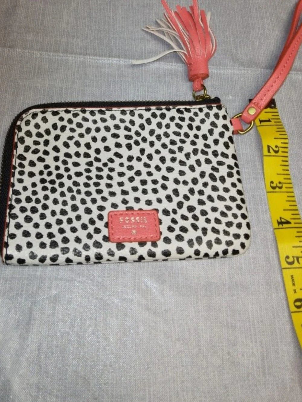 Fossil Black & White Spotted Wristlet with Coral Accents